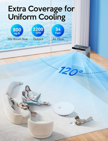 35-45L Evaporative Swamp Cooler, 2100-3000CFM, 120° Oscillation, Remote, 24H Timer, 3 Speeds Indoor Outdoor