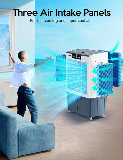 35-45L Evaporative Swamp Cooler, 2100-3000CFM, 120° Oscillation, Remote, 24H Timer, 3 Speeds Indoor Outdoor