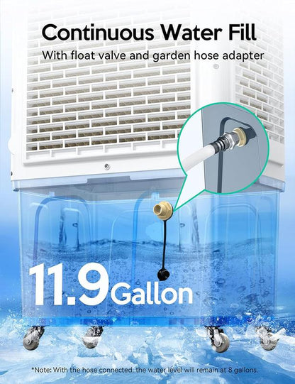 35-45L Evaporative Swamp Cooler, 2100-3000CFM, 120° Oscillation, Remote, 24H Timer, 3 Speeds Indoor Outdoor