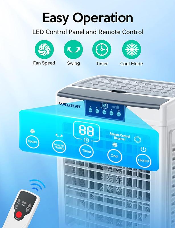 35-45L Evaporative Swamp Cooler, 2100-3000CFM, 120° Oscillation, Remote, 24H Timer, 3 Speeds Indoor Outdoor