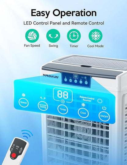 35-45L Evaporative Swamp Cooler, 2100-3000CFM, 120° Oscillation, Remote, 24H Timer, 3 Speeds Indoor Outdoor