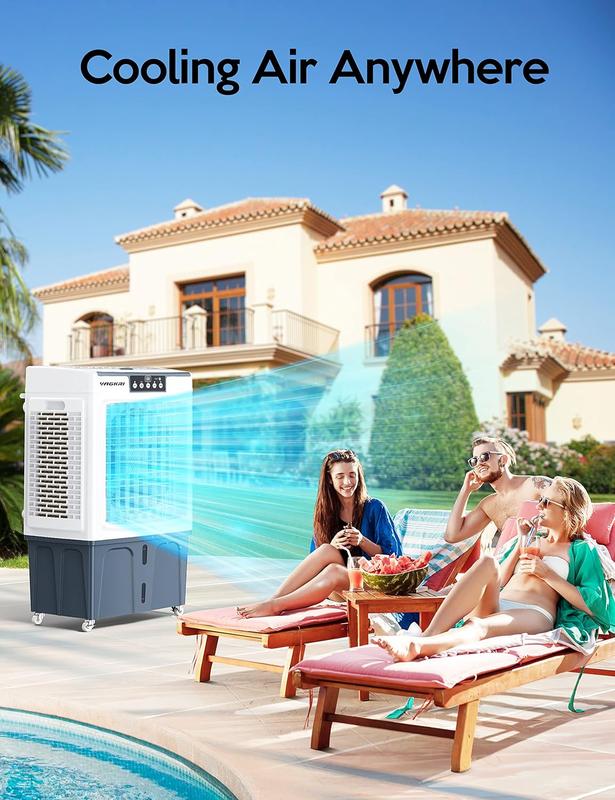 35-45L Evaporative Swamp Cooler, 2100-3000CFM, 120° Oscillation, Remote, 24H Timer, 3 Speeds Indoor Outdoor