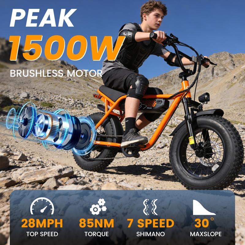 7-Speed All-Terrain E-bike, 1500W Motor, 28MPH, NFC Unlock, 50-60 Miles Riding Range